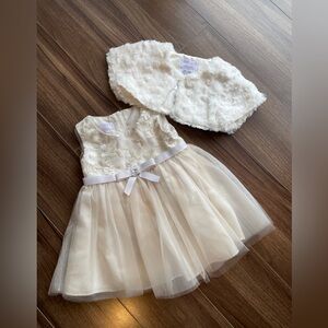 Iris & Ivy Baby Girl Cream Dress w/ Faux Fur Jacket 12 M new with tags